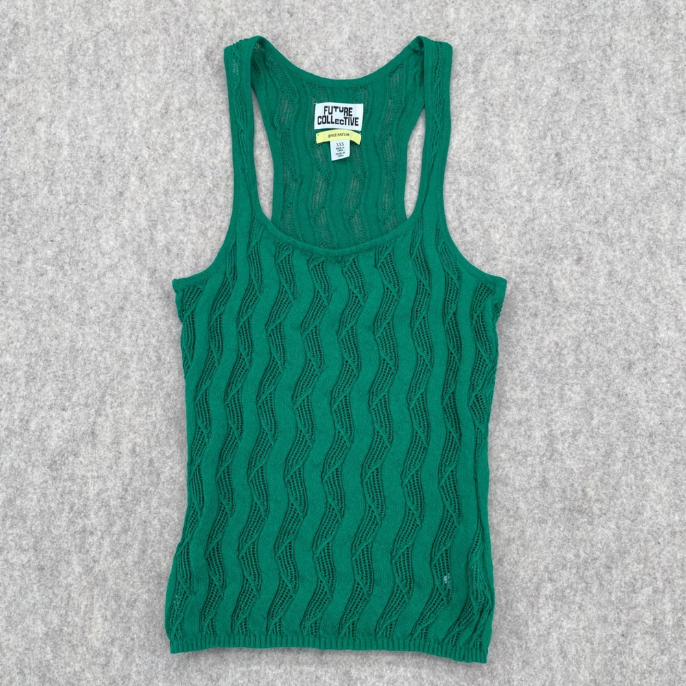 Future Collective Jenee Naylor Green Knit Pointelle Racerback Tank Top XXS